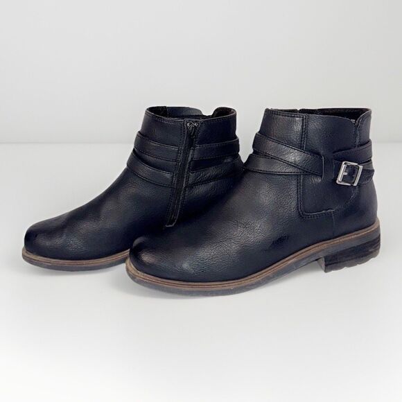 Born Of Concepts Boc Black Ankle Boots Vegan Leather Bootie Buckle Block Heel 9M - Picture 1 of 14